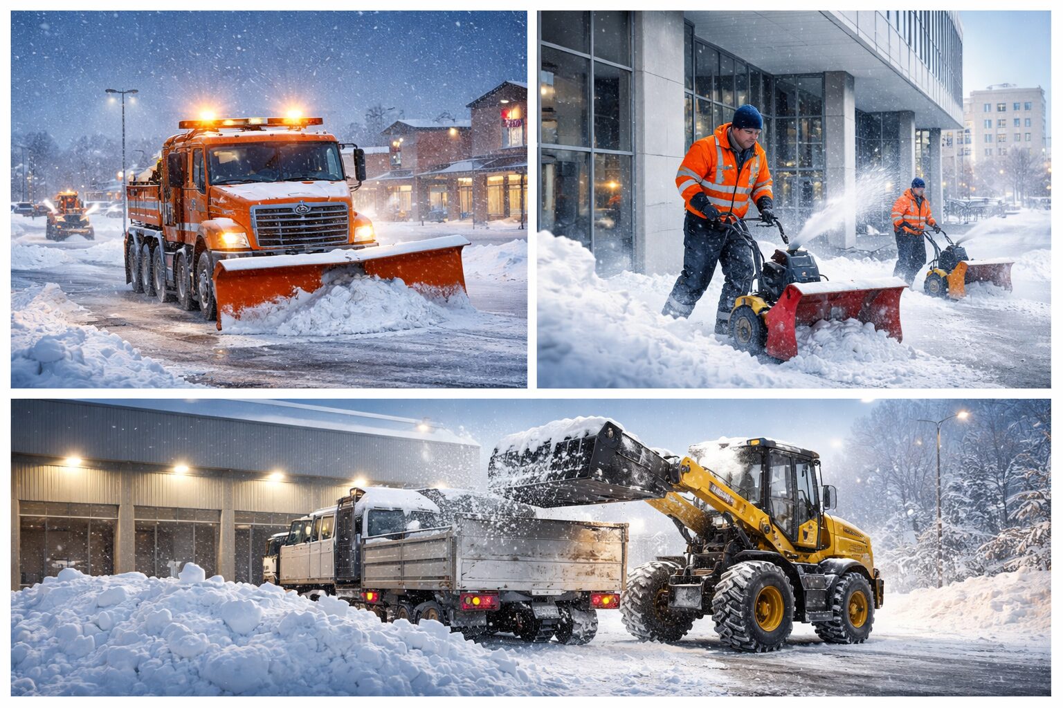 Evergreen Pros commercial snow plowing fleet for New Jersey industrial parking lots